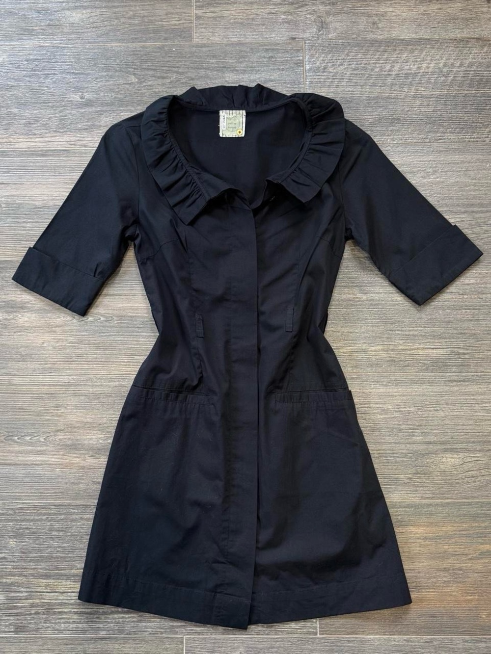 Whimsigoth Dark Academia 100% cotton Anthropologie ruffle collar shirt dress blk